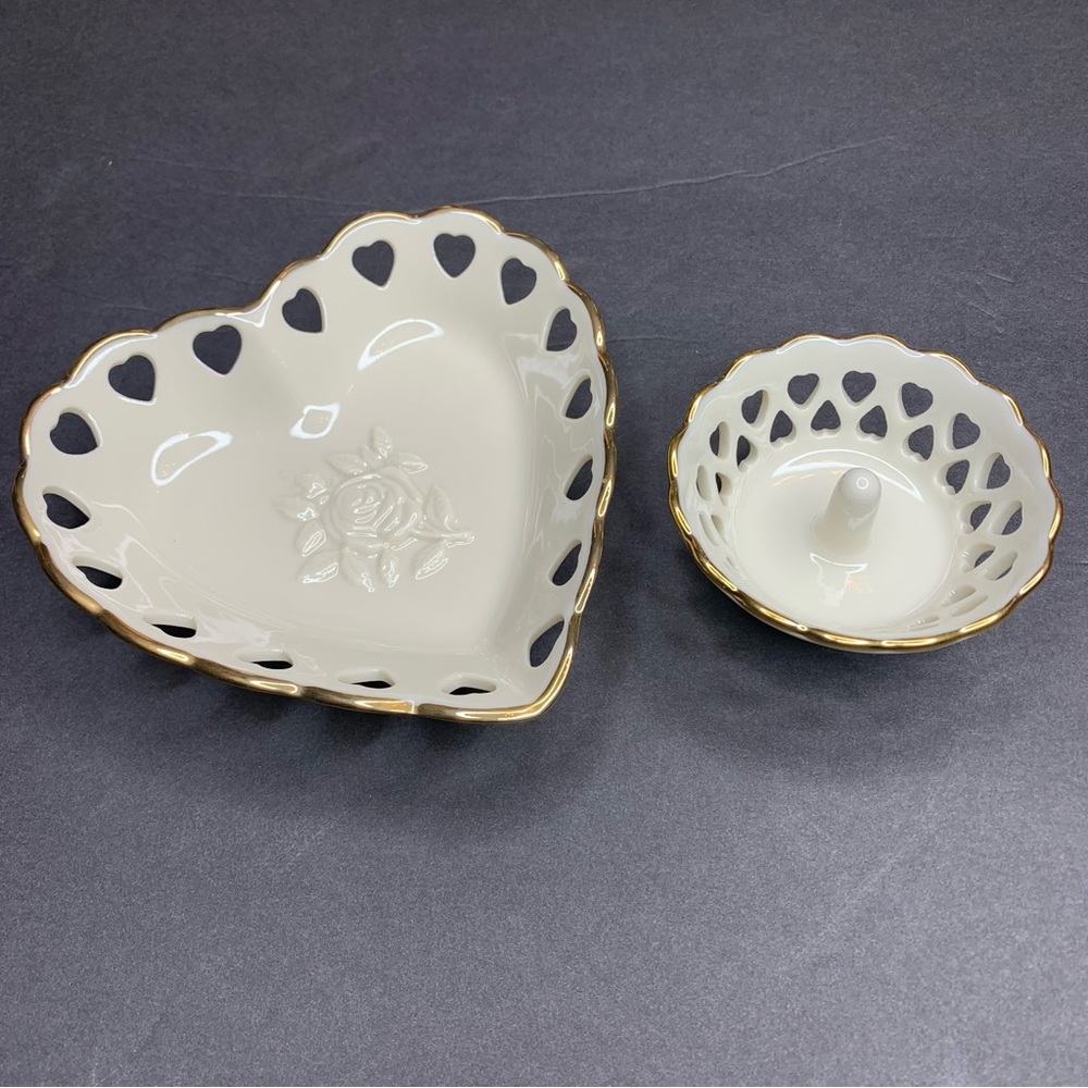 Pair of Vintage Lenox Dishes - Heart Trinket Dish and Ring Dish